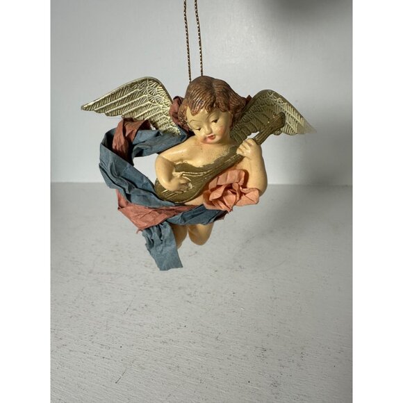 Vintage Handcrafted Angel Cherub Ornament With Guitar & Wings - Picture 6 of 7